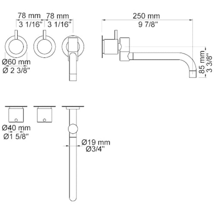 Vola 631 servantbatteri for innbygging, 160 mm svingbar tut, standard grep, rustfritt stål