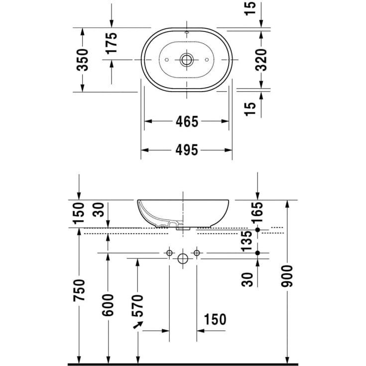 Duravit Foster toppmontert servant, 50x35,2 cm, med wondergliss, hvit