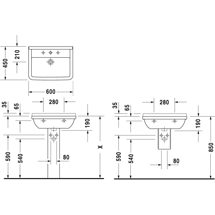Duravit Starck 3 håndvask, 60x45 cm, hvid