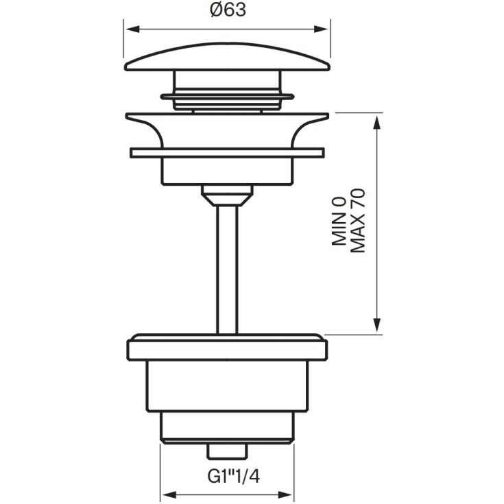 Tapwell 74400 bottenventil, push-open, mässing
