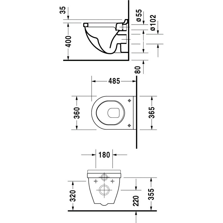 Duravit Starck 3 vägghängd toalett, rengöringsvänlig, vit