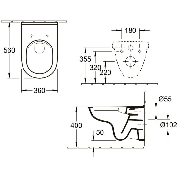 Villeroy & Boch O.Novo væghængt toilet, uden skyllekant, hvid