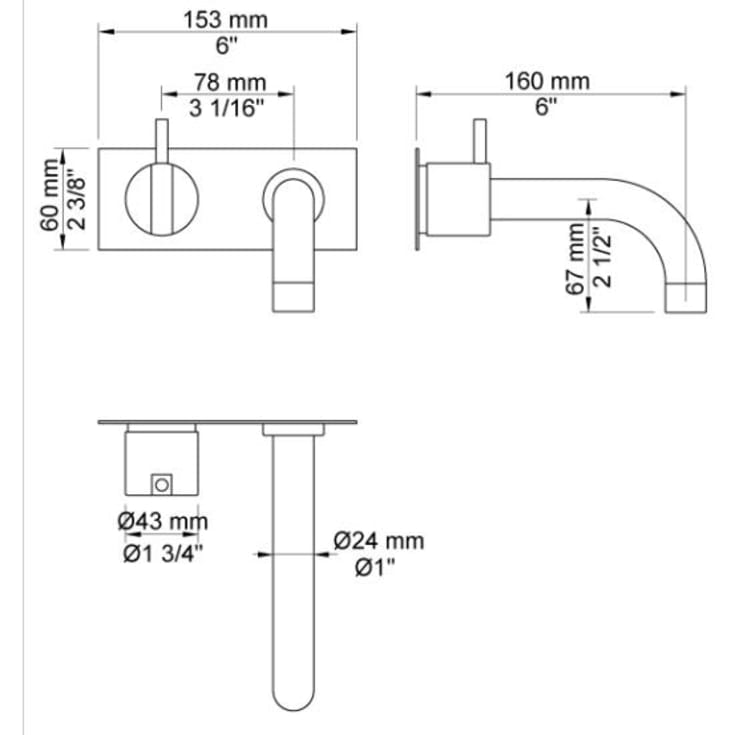 Vola 2112C badkarsblandare, borstad krom
