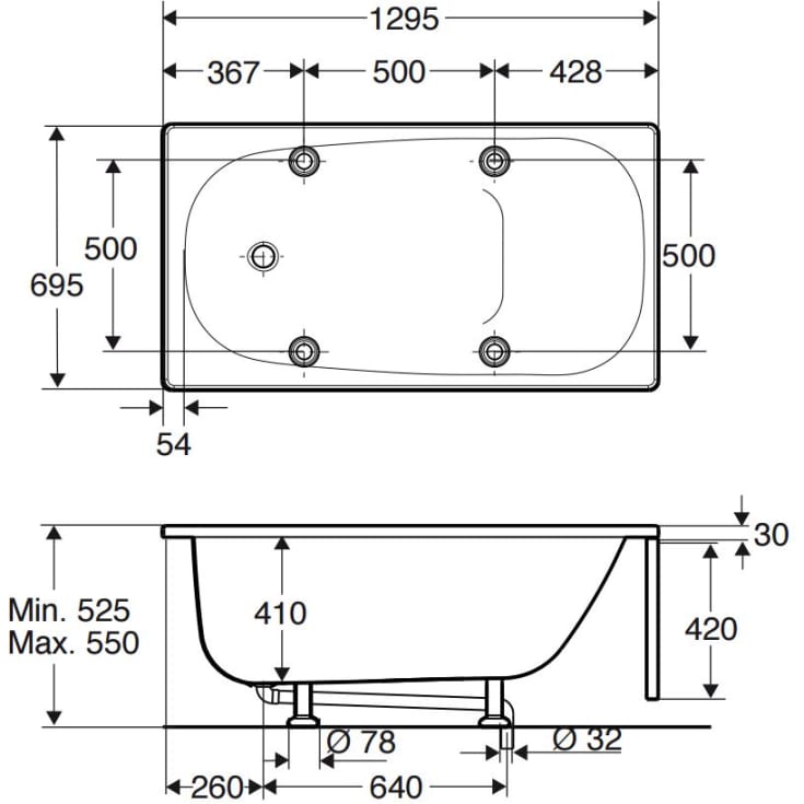 Ifö Caribia BK13 badekar, 130x70 cm, hvid