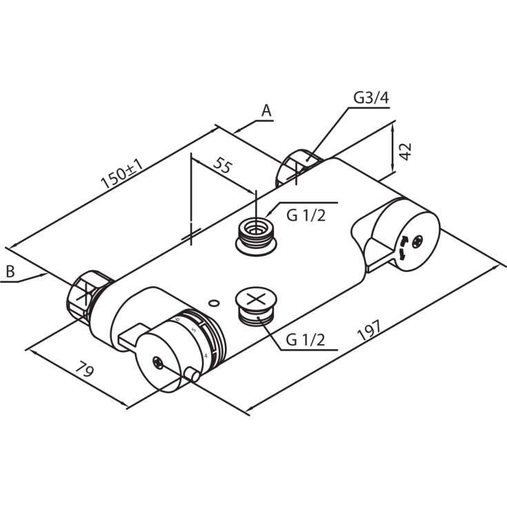 Damixa TMC kararmatur, omvendt rørføring, krom/sort
