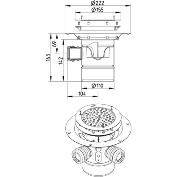 Blücher Circle afløbsskål, til vinylgulv, Ø110 mm