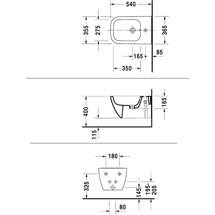 Duravit Happy D.2 bidet, væghængt, rengøringsvenlig, hvid