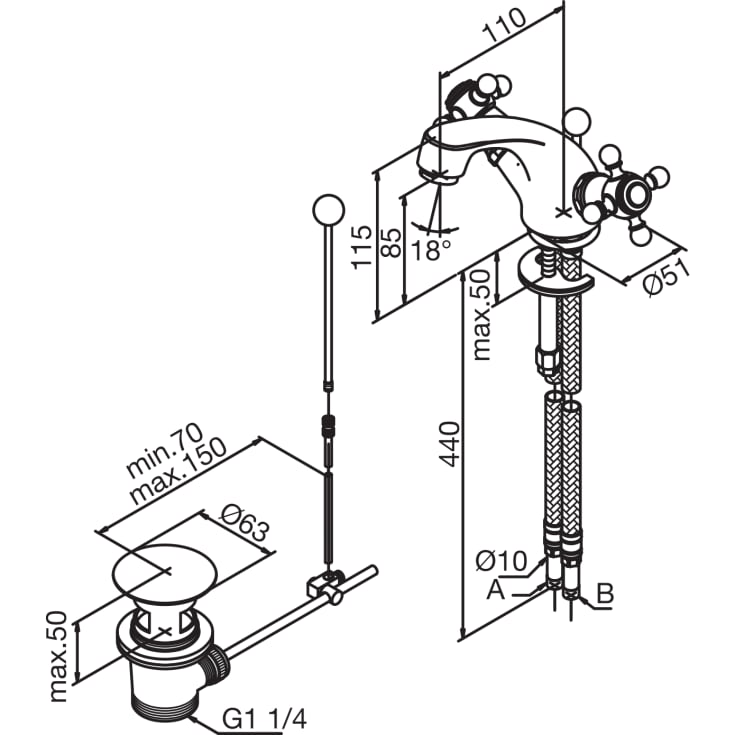 Damixa Tradition servantbatteri, krom