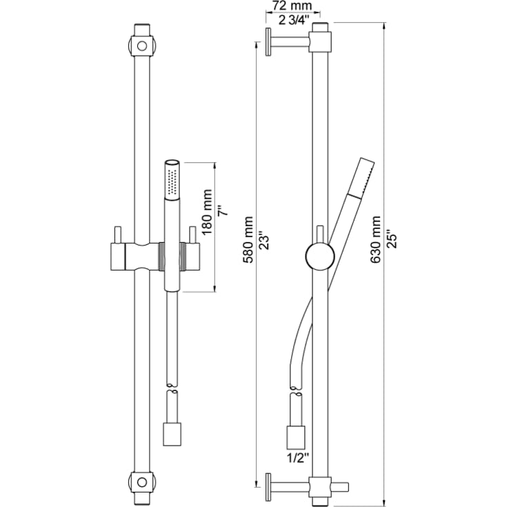 Vola T34 dusjsett, 630 mm, messing natur