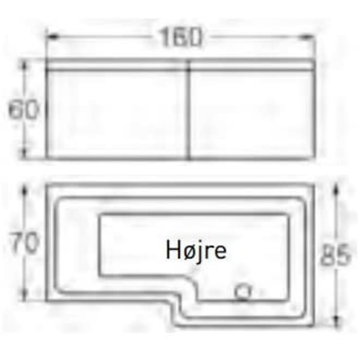 Svedbergs Z1600 badekar, 160x85 cm, højre, hvid