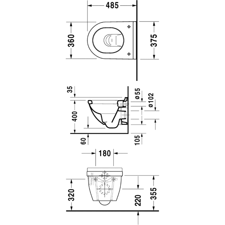 Duravit Starck 3 Compact vegghengt toalett, hvit