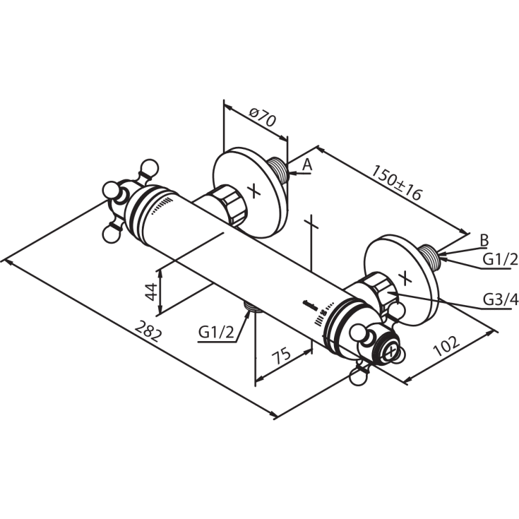 Damixa Tradition dusjbatteri, krom