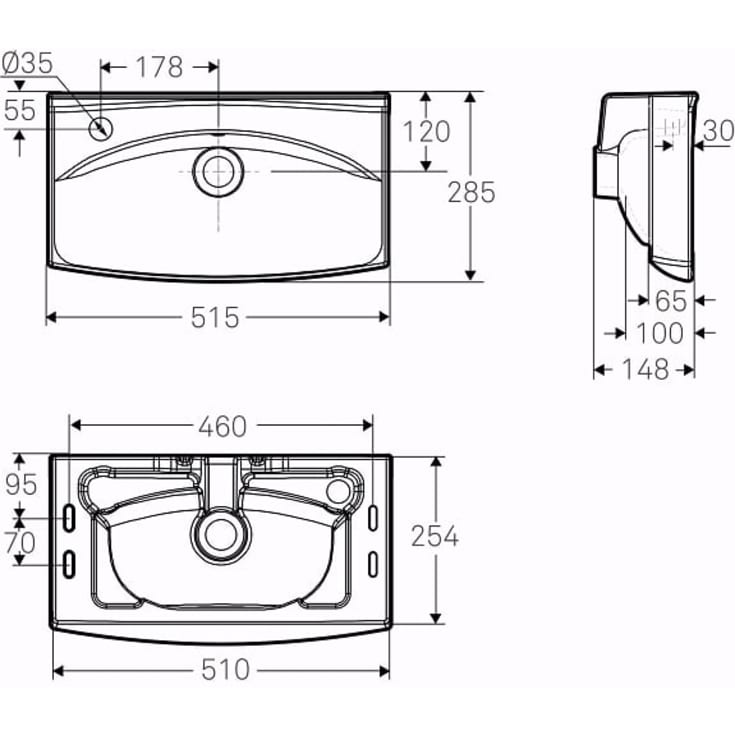 Ifö Spira håndvask, 51,5x28,5 cm, venstre, hvid