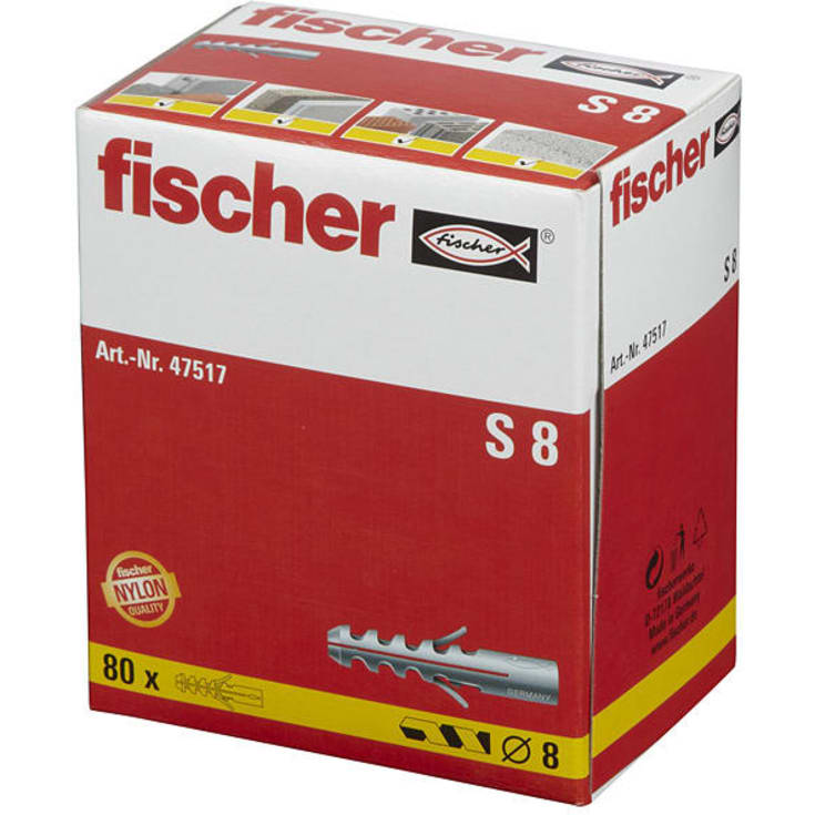 Fischer S 12 dybel, Ø12 mm, passer til skruer Ø8-10 mm, 20 stk