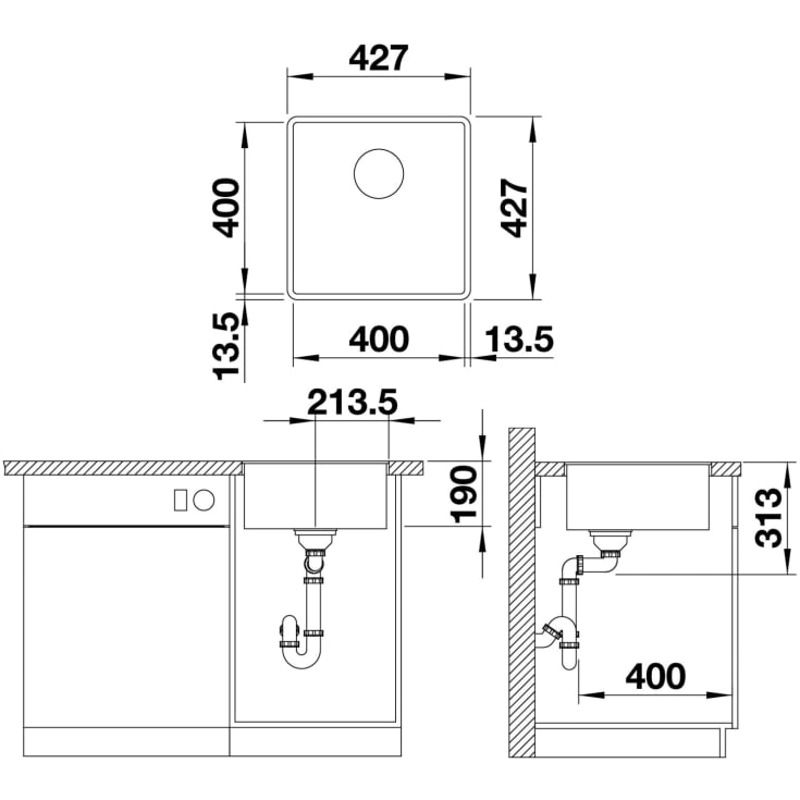 Blanco Subline 400-F UXI køkkenvask, 42,7x42,7 cm, antracit