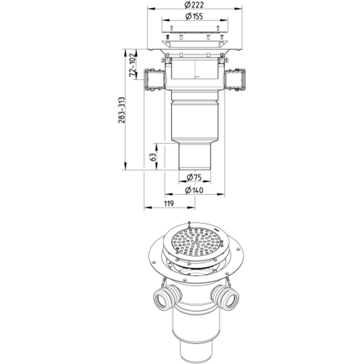 Blücher Circle afløbsskål, til vinylgulv, Ø75 mm