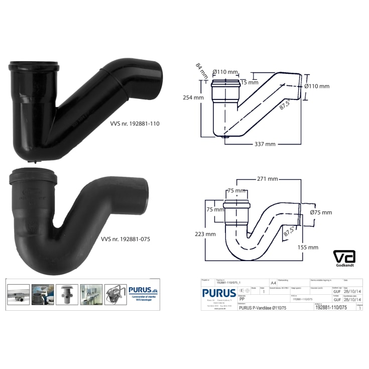 Purus Maxiflex PP vandlås 75 mm 88°