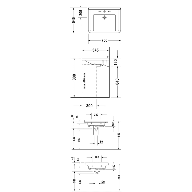 Duravit Starck 3 tvättställ, 70x54,5 cm, vit