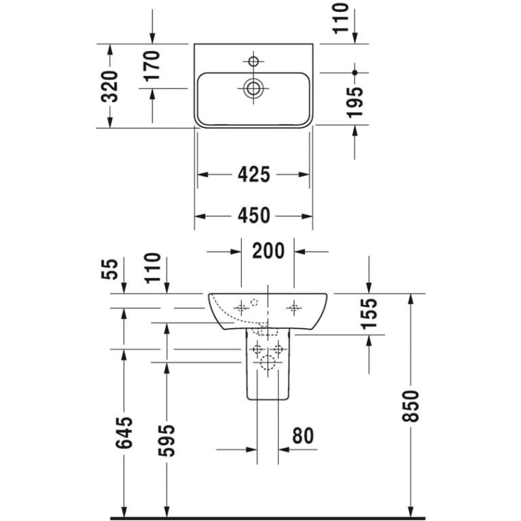 Duravit Me By Starck vegghengt servant, 45x32 cm, hvit