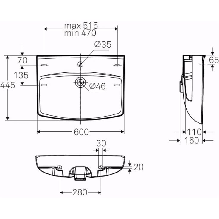 Ifö Spira håndvask, 60x44,5 cm, hvid