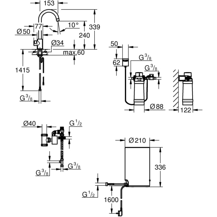 Grohe Red Mono M köksblandare, kokande vatten, krom