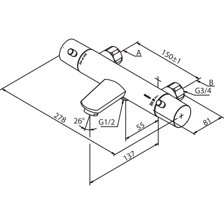Damixa Merkur Thermixa 100 badekarbatteri, krom