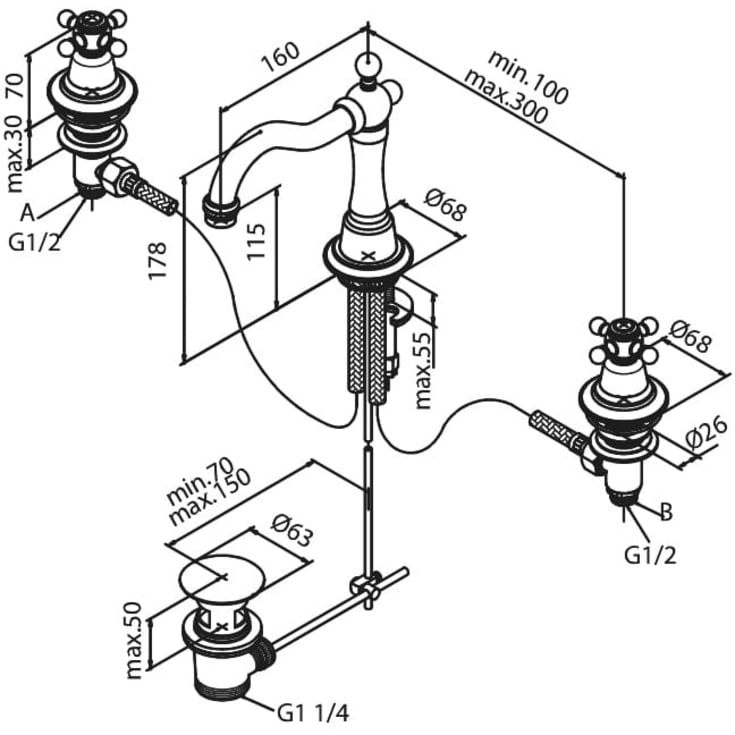 Damixa Tradition servantbatteri, krom