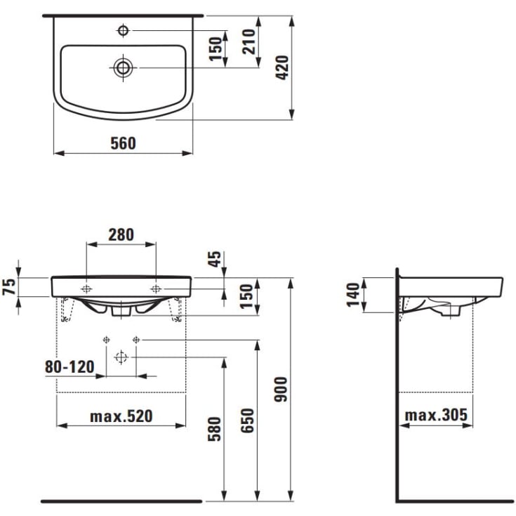 Laufen Kompas håndvask, 56x42 cm, hvid