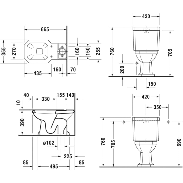 Duravit 1930 toilet, kun toiletskål, hvid