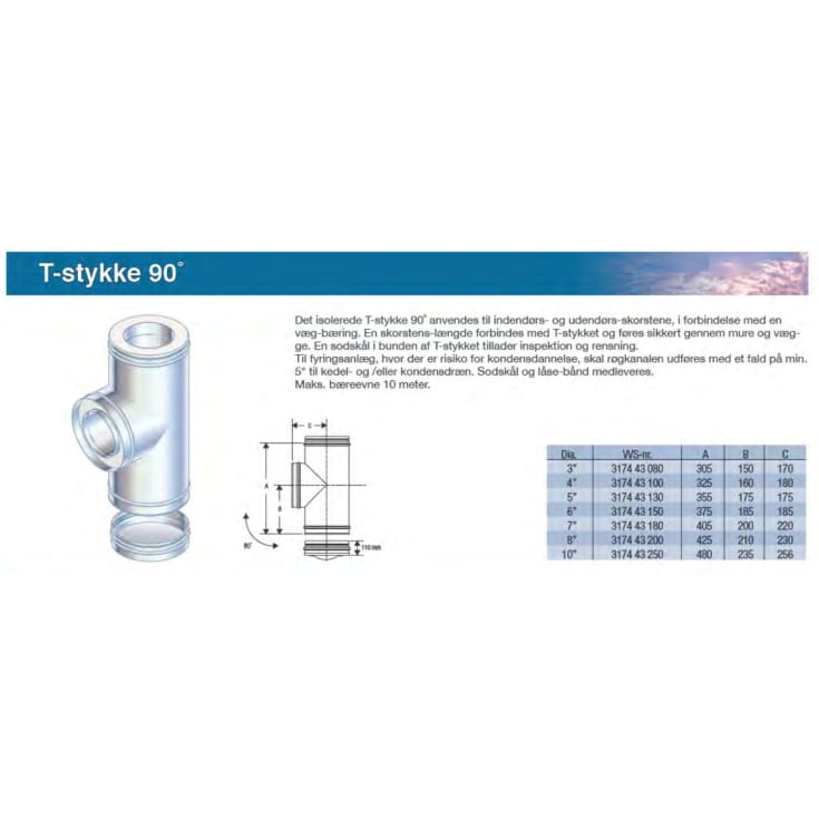 Metalbestos Multi50 6" T-stykke med prop, 90°