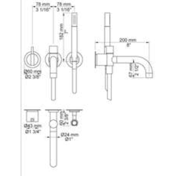 Vola 2141DT8 badkarsblandare med duschset, krom
