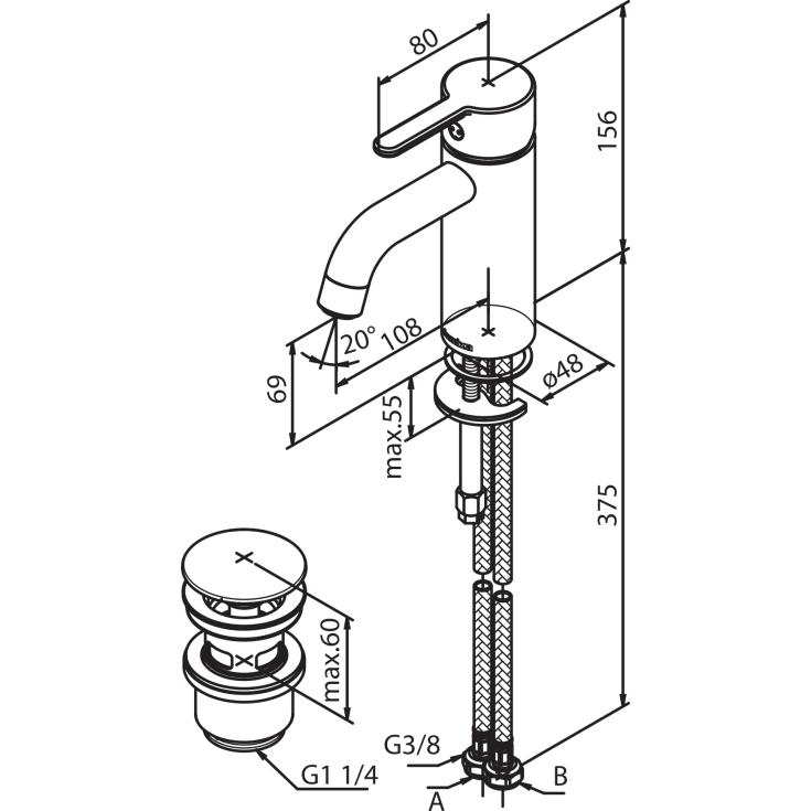 Damixa Silhouet servantbatteri, krom