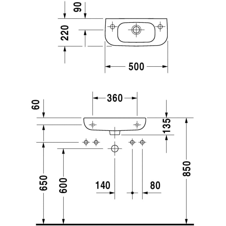 Duravit D-Code servant, 50x22 cm, hvit