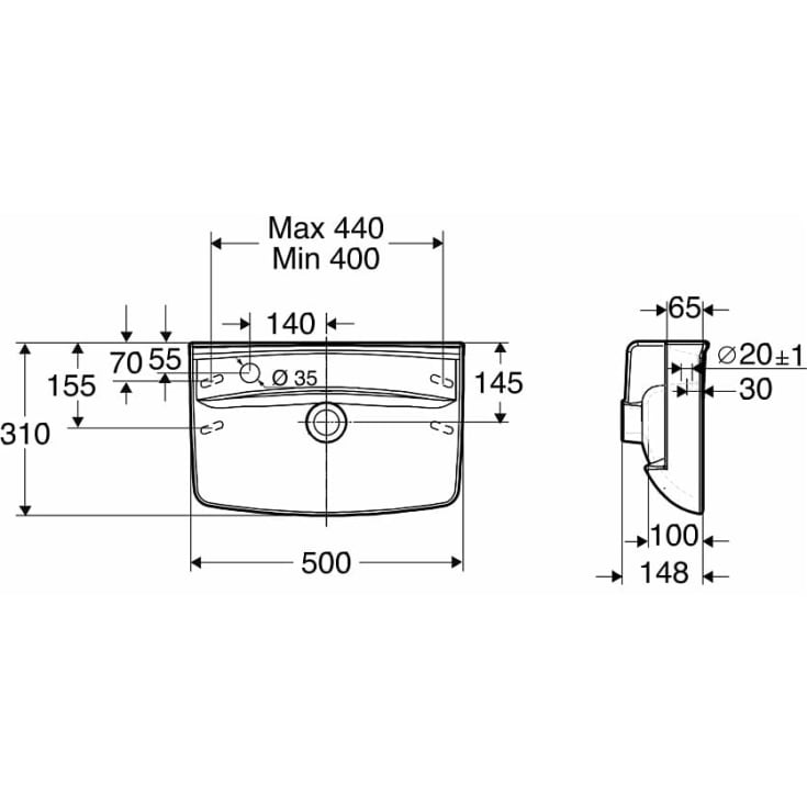 Ifö Spira håndvask, 50x31 cm, venstre, hvid