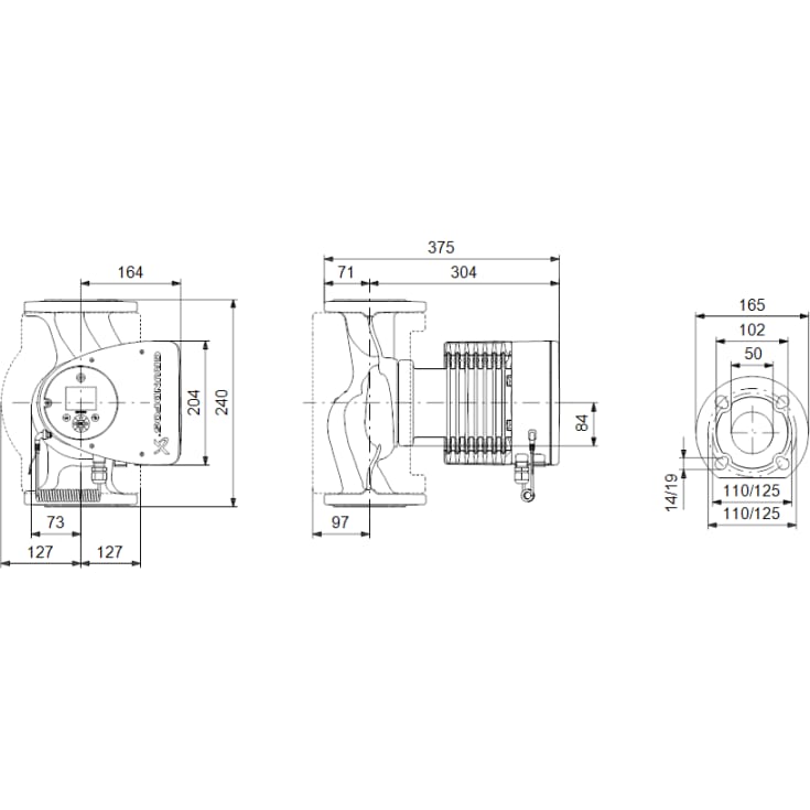 Grundfos Magna3 50-60F sirkulasjonspumpe 240 mm, vame