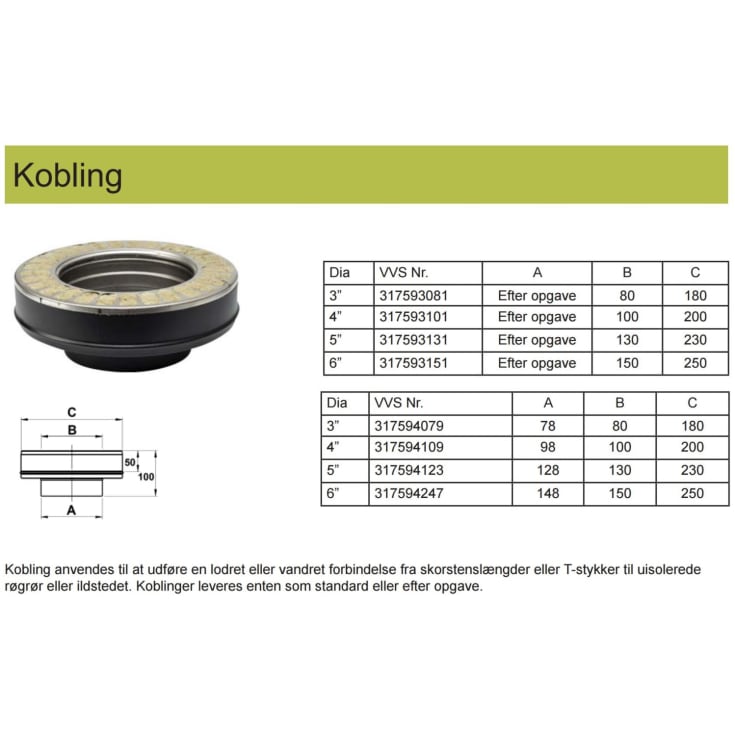 Metalbestos Wood kobling 6"/150 mm
