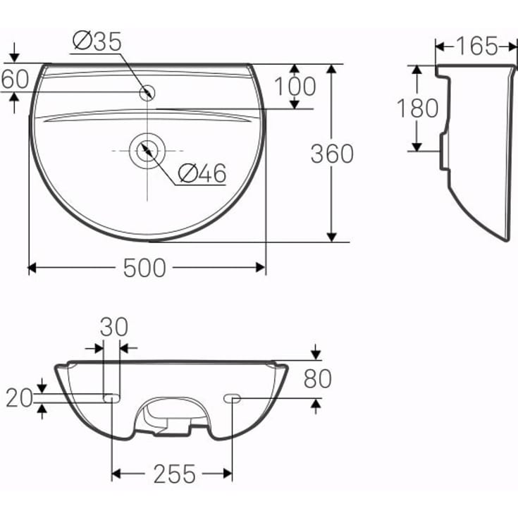Ifö Spira håndvask, 50x36 cm, hvid
