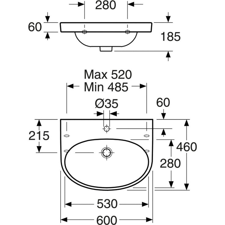 Gustavsberg Nautic 5560 servant, 60x46 cm, hvit