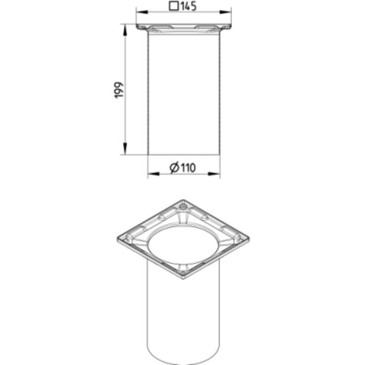 Blücher forhøjelsesramme, 145x145mm, til Ø110 mm