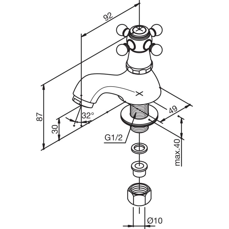 Damixa Tradition servantbatteri, krom