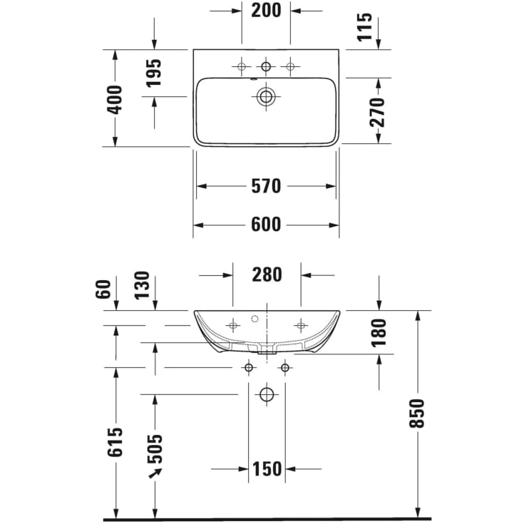 Duravit ME by Starck vegghengt servant, 60x40 cm, hvit