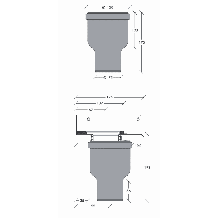 Unidrain 2412 utloppshus hörnavlopp, Ø75 mm
