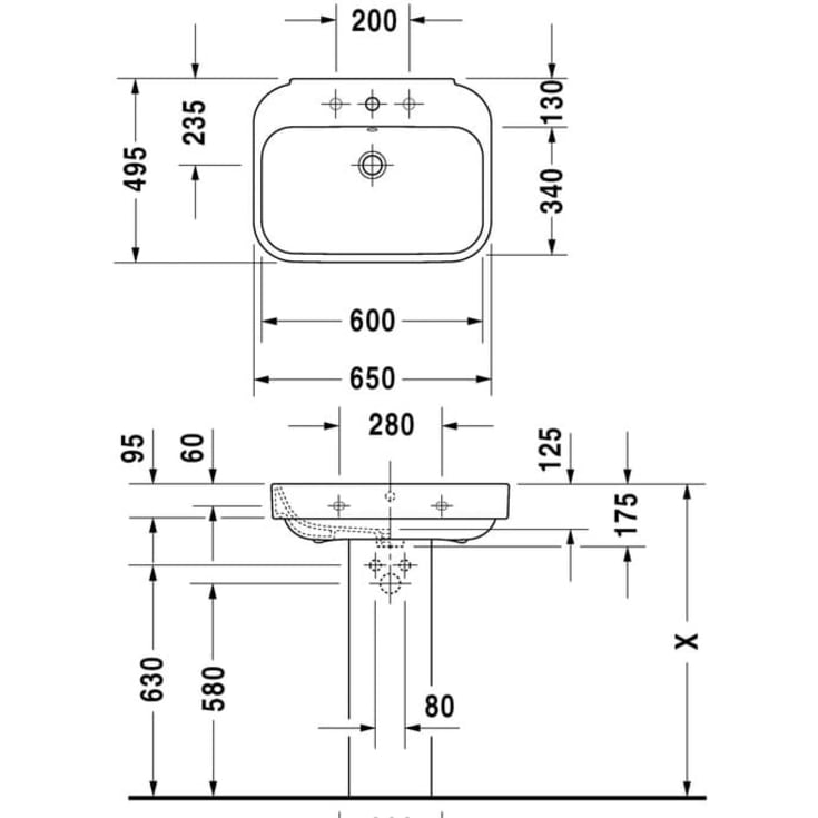 Duravit Happy D.2 vegghengt servant, 65x50 cm, hvit