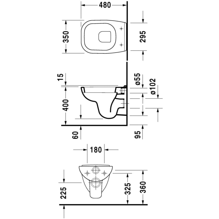 Duravit D-Code væghængt toilet, hvid