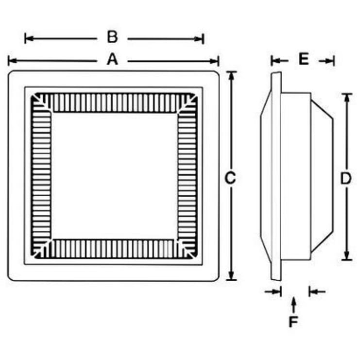 Duka klapventil, 150x150 mm, åben model, hvid