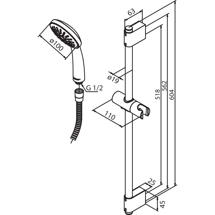 Damixa Space Fair Jet brusesæt, vandbesparende,  krom