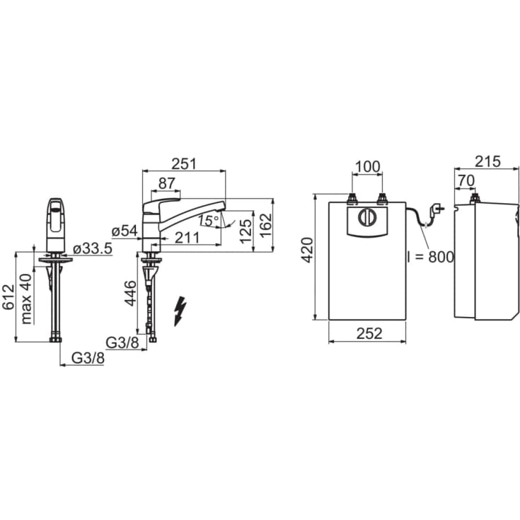 Oras Safira køkkenarmatur, 5 liters vandvarmer, krom