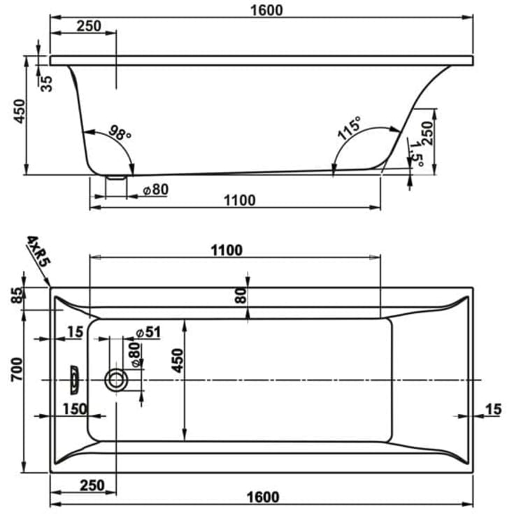 Royal Vigga badekar, 160x70 cm, hvid