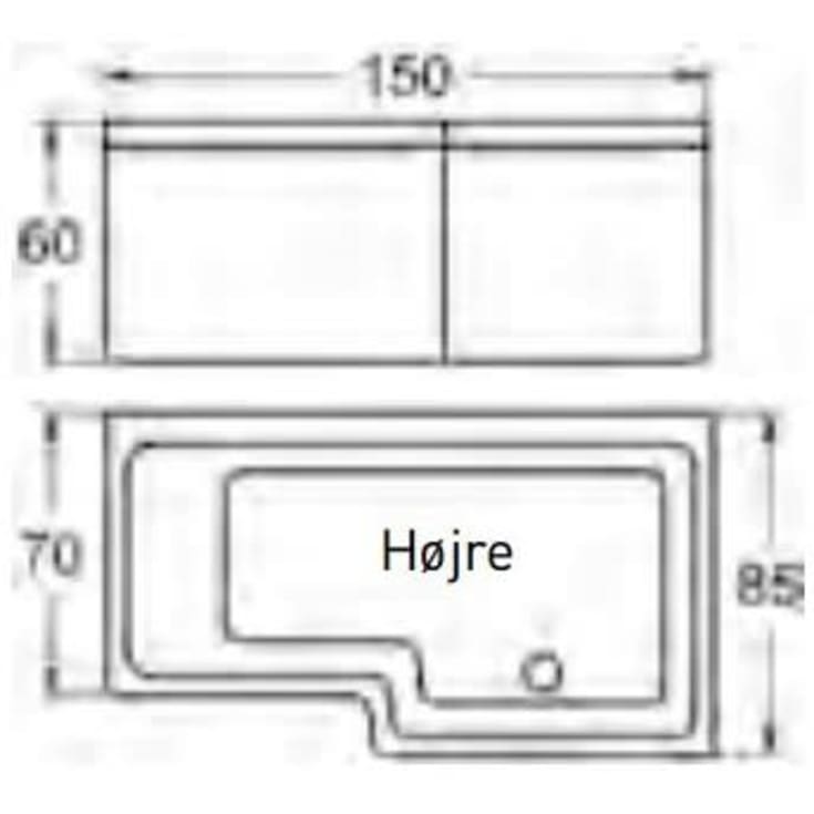 Svedbergs Z150 badekar, 150x85cm, højre, hvid