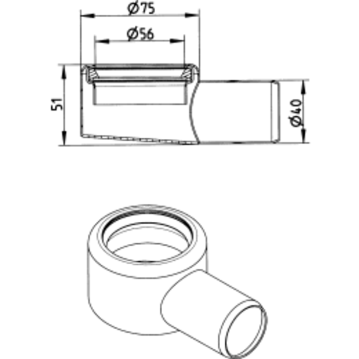 Blücher Waterline udløbsdel, uden vandlås, Ø40 mm